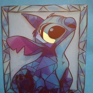 Disney Blue & Purple Stitch Mosaic Hard Plastic Panel Suncatcher